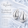 Rolanty™ Silver Statement Stud Earrings for Women, Sculptural Raindrop Earrings, Lightweight Modern Costume Jewelry, Gift for Her