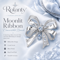 Rolanty™ Silver Crystal Bow Brooch Pin, Convertible Ribbon Brooch for Women, Blazer Bag Scarf Jewelry Accessory Gift